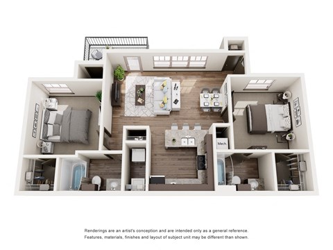 2 Bedroom 2 Bath Floor Plan at Palisades at Pleasant Crossing, Rogers